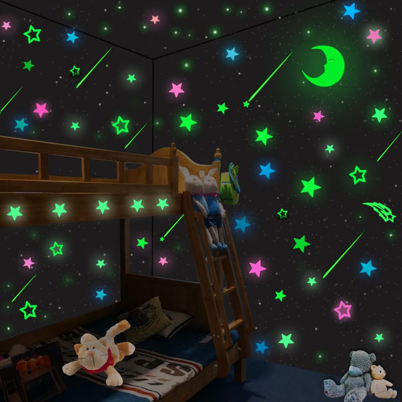3D Stereo Self-Adhesive Fluorescent Stickers Children's Room Star Moon Colorful Wall Decorative Night Light Stickers