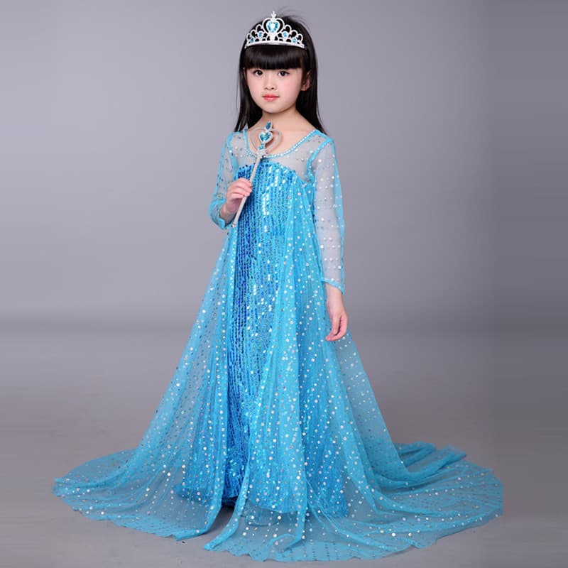 2024 New Princess Elsa Mesh Dress Children's Frozen Sequin Christmas Girls Performance Dress