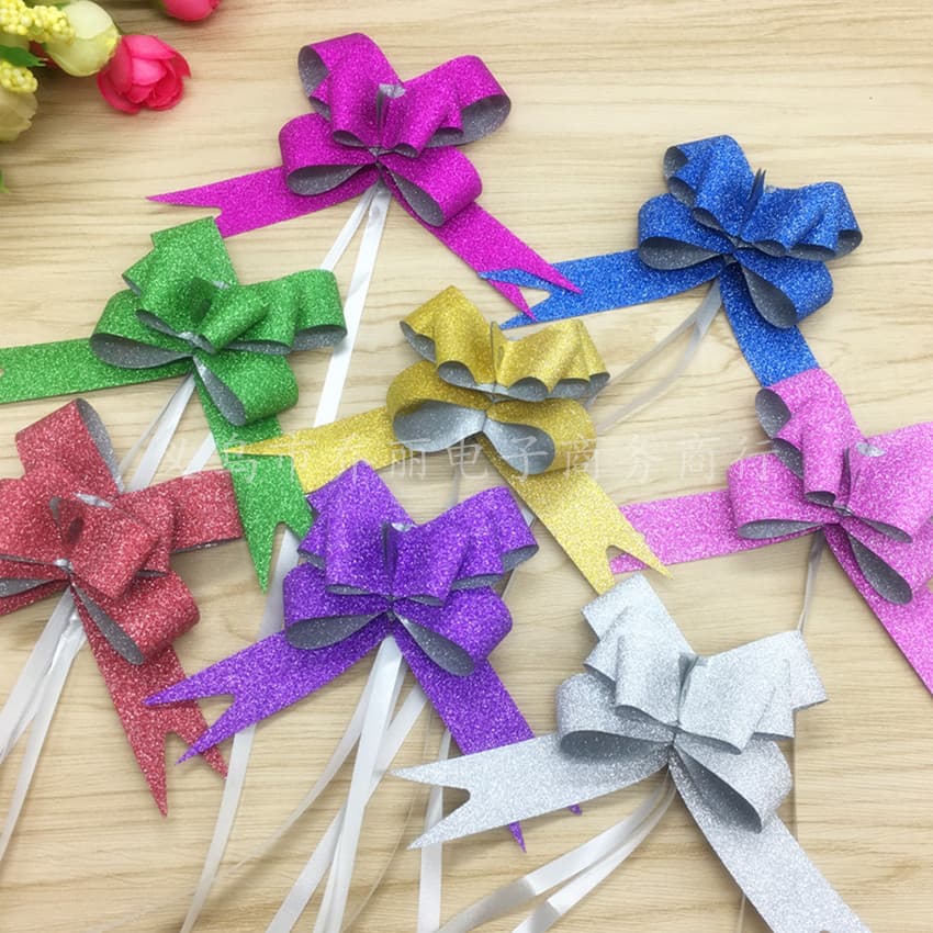 30 medium glitter film hand-pulled flowers, wedding supplies gift box decoration ribbon colored bow streamers wholesale.
