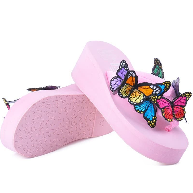 Cross-border Hot Summer New Arrival Butterfly Handmade DIY High-heeled Women Flip-flops Cross-border Flip-flops Casual Sandals