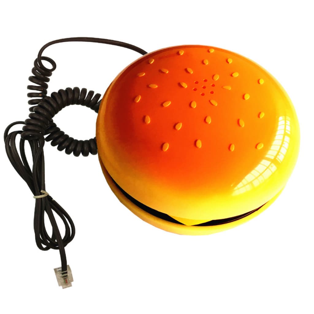 Korean-style creative cartoon hamburger telephone, mini retro desk phone with cord for office and home.