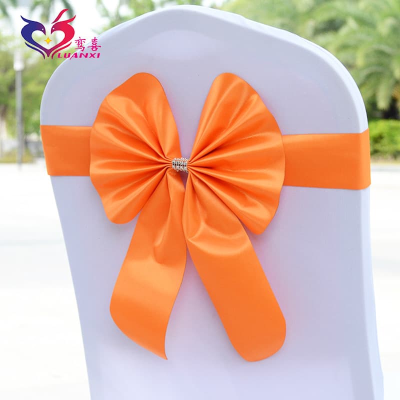 Hotel Wedding Banquet Event Fashion Elastic Tied-Free Chair Back Flower Decor Bow Satin Ribbon Stool Ornament Cross-border