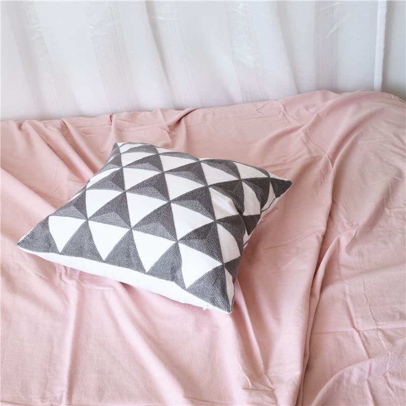 Cotton Towel Embroidered Throw Pillow Cover, Embroidered Cushion, Plaid Simple Style for Sofa and Chair