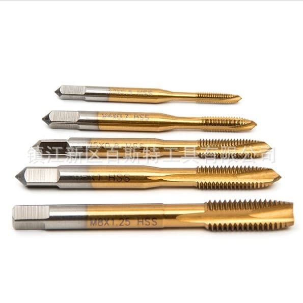 5-piece flute tip taps titanium-plated high-speed steel 6542, flute tip hole opener, tapping drill bits