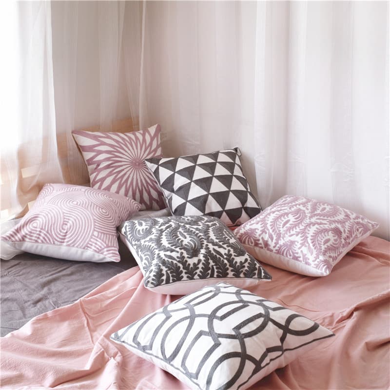 Cotton Towel Embroidered Throw Pillow Cover, Embroidered Cushion, Plaid Simple Style for Sofa and Chair