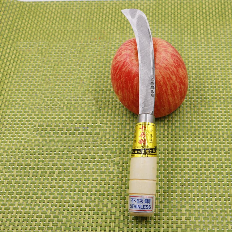 Camarilla pineapple knife, medium-sized curved knife, fruit shop stainless steel banana knife, wooden-handled fruit knife, street vendor