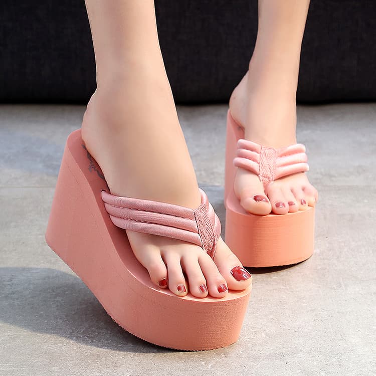 11cm flip-flops, nightclub slippers, women's super high-heeled sandals, thick-soled rubber sole, non-slip and wear-resistant beach slippers