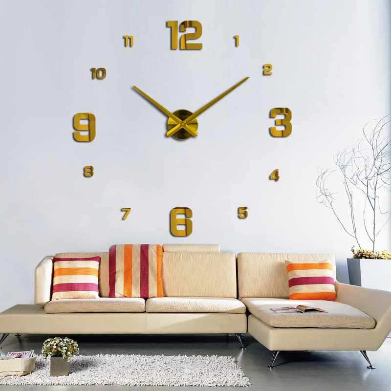 Creative Digital DIY Quartz Wall Clock European Style Living Room Decorative Mirror 3D Wall Clock Fashion round Shape