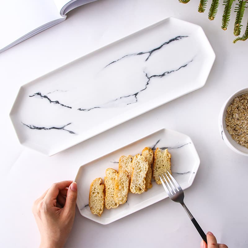 Japanese-Style Marble Pattern Octagonal Creative Plate Ceramic Western Dinner Plate Sushi Plate Household Fruit Plate Breakfast Plate