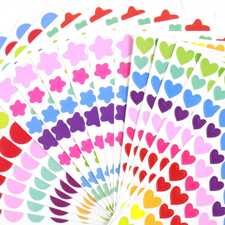 Rainbow stickers heart shapes round dots five-point stars bulk single sheets DIY photo album accessories 500 sheets/pack