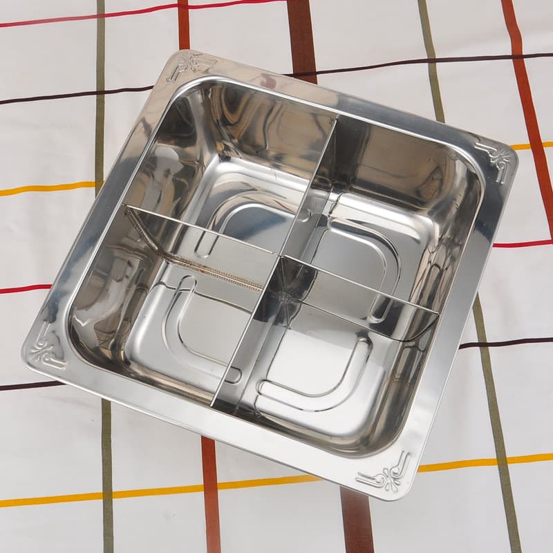 Manufacturer wholesale stainless steel thickened square pot mother-in-law mandarin duck pot bean ladle pot two-flavor three-flavor four-flavor hot pot basin