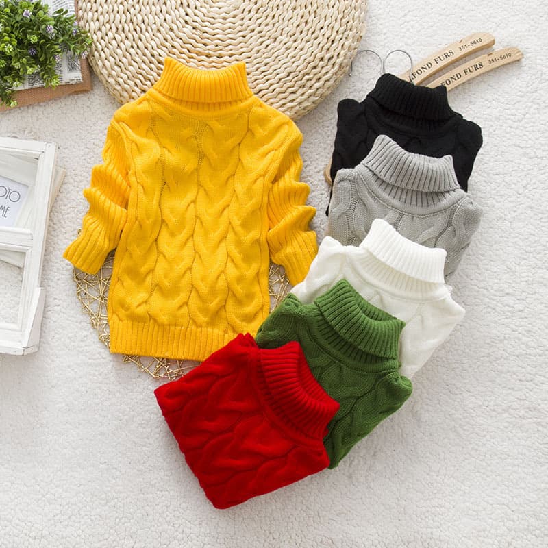 A drop-shipping children's sweater for foreign trade in autumn new solid color high collar twist knitted top for boys and girls black and white
