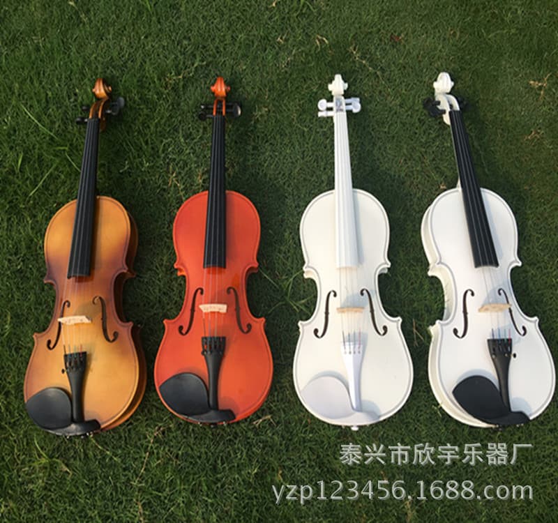 Beginner Adult 4/4 Practice Violin, Linden Wood, White, Glossy Finish, Decorative