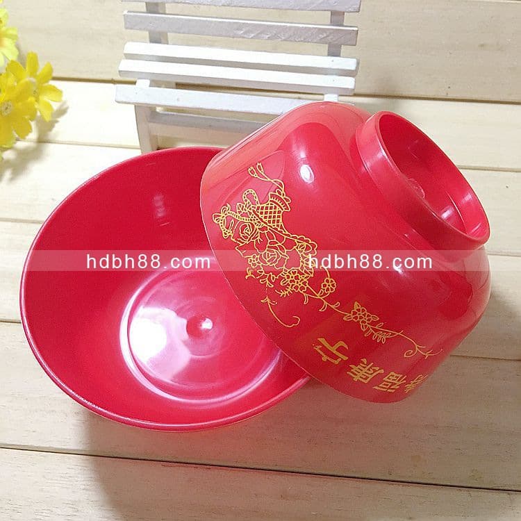 9CM red plastic printed bowl for worshiping gods, red bowl, small red bowl, vegetarian bowl, wedding and wedding supplies one dollar store