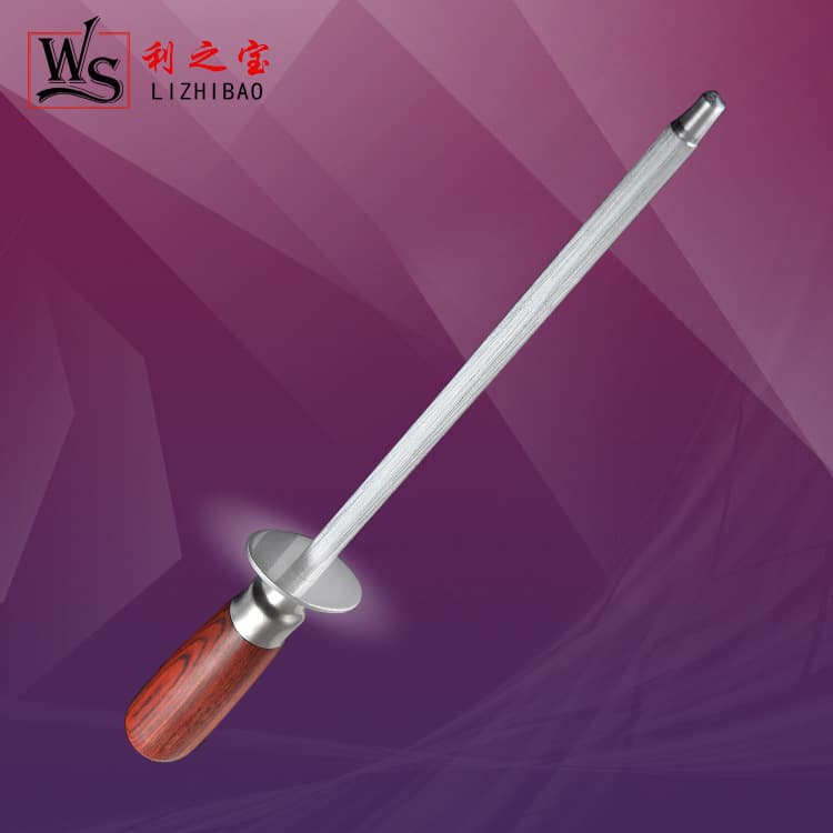 Red Colored Wood Sharpening Rod for Home Kitchen, Manual Knife Sharpener with Non-Slip Handle, Knife Sharpening Tool