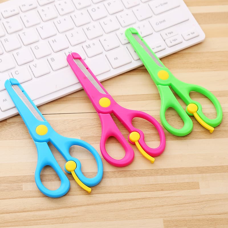 Children's Safety Scissors Paper with blade scissors children anti-clip elastic plastic student handmade small scissors wholesale