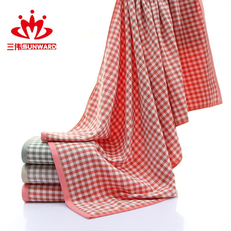 Factory Direct 32-Ply Pure Cotton Bath Towel Adult Gauze Simple Checkered Large Towel Gift