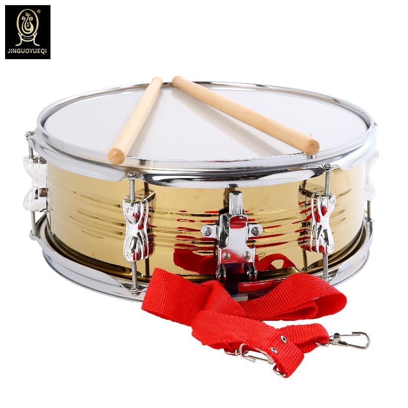 Jinguo musical instrument manufacturers supply 13-inch stainless steel titanium snare drum two-tone drum team drum student drum high-grade type