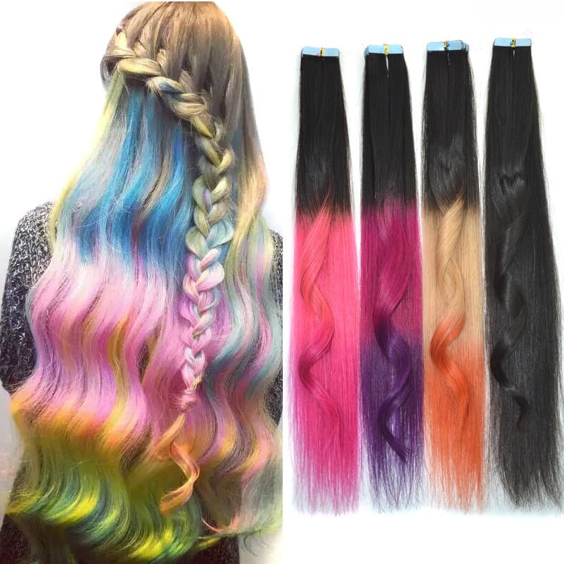 Real Hair Extender PU Wig Color Double-sided Adhesive Hair Dye Gradient Quick Sticker Fashionable Lightweight Soft Bright Color