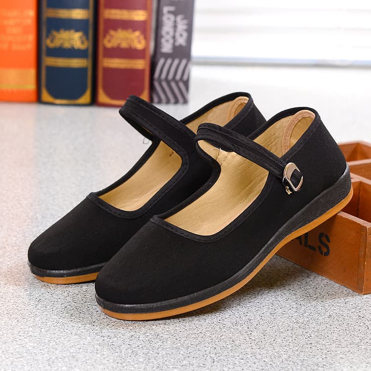 Old Beijing Cloth Shoes with Buckle Hotel Etiquette Nurse Work Women's Shoes Square Dance Mother Shoes Women's Cloth Flat Shoes