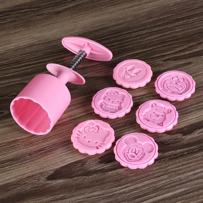 Factory Direct Supply Pink Cartoon Mooncake Mold Hand Press Mung Bean Cake Mold Mid-Autumn Mooncake Mold 50g 6 Pieces