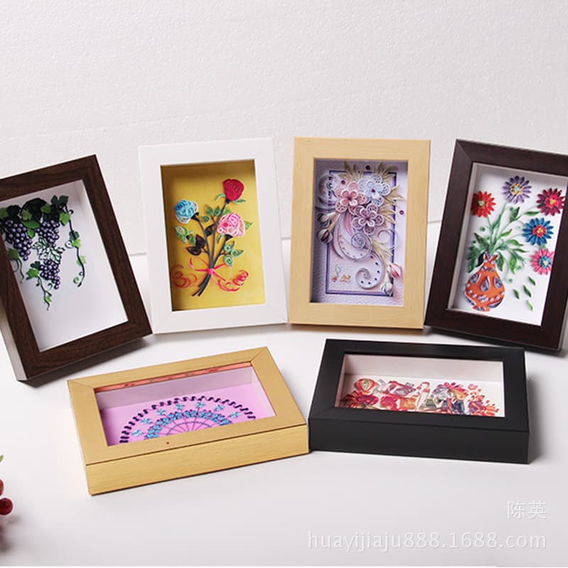 Wooden specimen frame wholesale three-dimensional quilled paper photo frame hollow 2 cm quilled paper photo frame quilled paper photo frame eternal flower basket