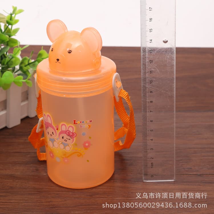 Cute Cartoon Rabbit Ears Children's Plastic Cup with Straw Baby Water Bottle Portable Elementary School Kindergarten Water Cup