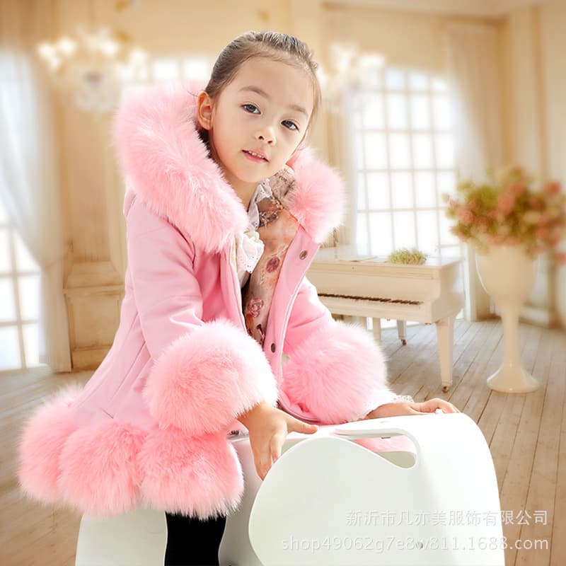 Girls Winter Thickeneded Outwear 2025 New Korean Style Kidsren's Clothing Kidsren's Pu Fur All-In-One Mid-Length Hooded Cotton Outwear