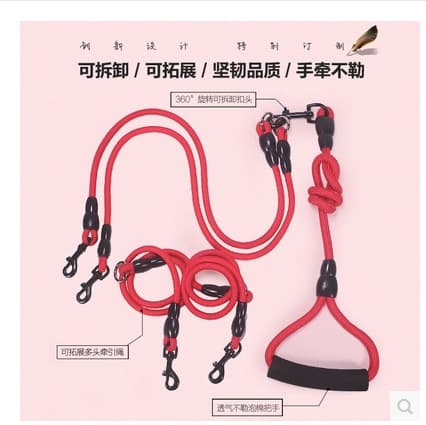 Cross-Border Nylon Round Rope One-to-Two Dual-Head Dog Leash for Teddy, Golden Retriever, Small, Medium, and Large Dogs