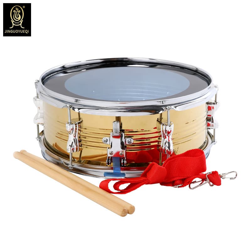 Jinguo musical instrument manufacturers supply 13-inch stainless steel titanium snare drum two-tone drum team drum student drum high-grade type