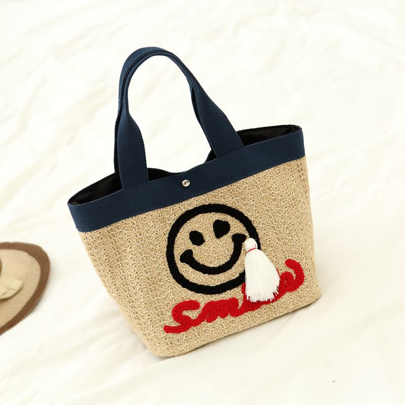 Fresh Style Grass Woven Beach Bag Women's Handbag Tassel Pendant Small Size Soft Shape Magnetic Buckle Closure Daily Use