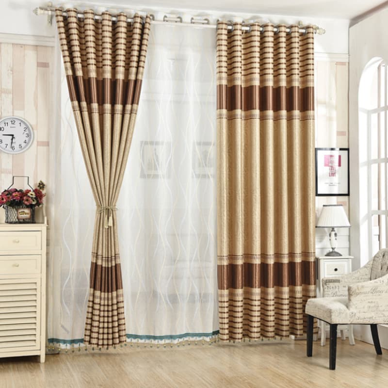 Korean style floor-to-ceiling curtains, suitable for living rooms, offices, hotels, and commercial projects. Cationic embossed blackout curtain fabric.