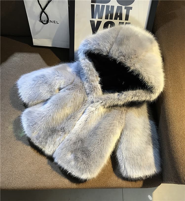 2025 Fall/Winter Kids Cotton Jacket Korean Style Boys Girls Mink Fur Hooded Faux Fur Coat Short Baby Fleece Jacket