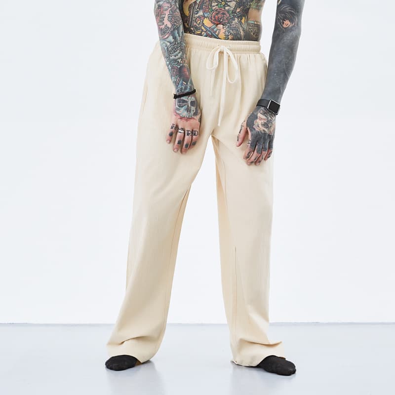 Linen Pants Men Chinese Style Summer Thin Loose Straight Casual Pants Elastic Waist Linen Long Pants