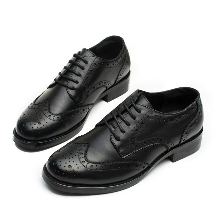 British Style Brogue Leather Shoes for Women, Lace-up Vintage Flat Low Heel Genuine Leather Oxford Shoes Women's Work Shoes