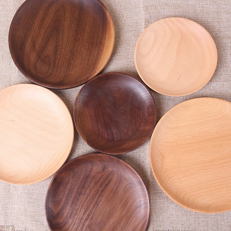 Solid Wood Round Tray Breakfast Dessert Fruit Plate Dry Fruit Snack Wooden Plate Black Walnut Wood Tray Modern Simple Style