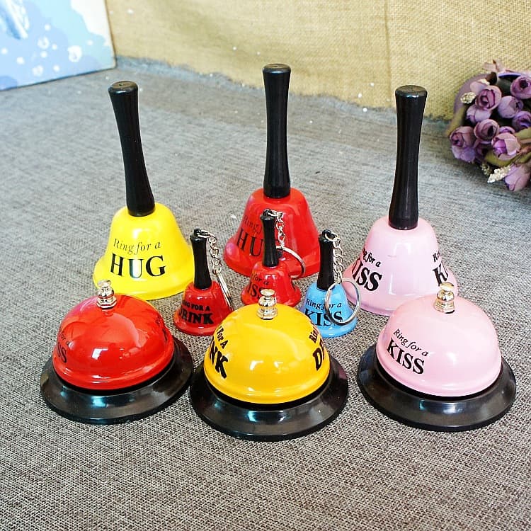 Service bell, hand-operated bell, hand-pressed bell, promotional product bell, keychain, bar table bell, front desk caller