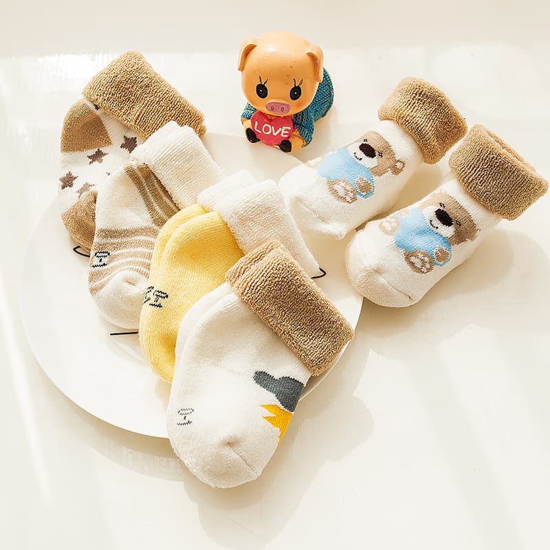 Autumn and Winter New Baby Socks Cartoon Newborn Cotton Socks Thickeneded Loose Mouth Kidsren's Terry Socks 0-1-3 Years Old
