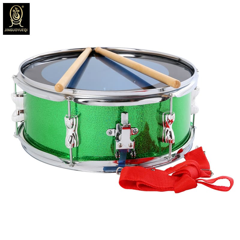 Jinguo musical instrument manufacturers supply 13-inch green snare drum two-tone drum team drum student drum high-grade type