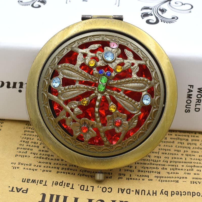 Portable Beauty Advertising Gift, Gold Bronze Double-sided Folding Metal Makeup Mirror, Small Mirror