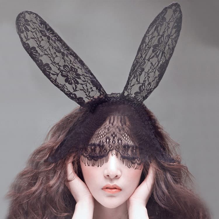Sexy Erotic Lingerie Uniform Temptation Accessories Headband Lace Veil Party Eye Mask Bunny Ears Queen Mask