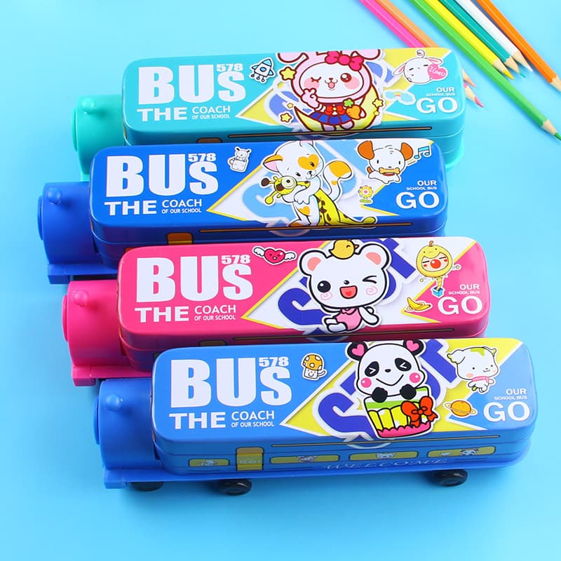 Korean Style Creative Cartoon Pencil Case for Children, Train Head Design Multi-Functional Stationery Box with Sharpener, Wholesale