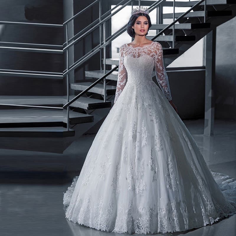 2025 New High-End Wedding Dress One-Shoulder Fitted Lace Train Plus Size Slimming Long Sleeve