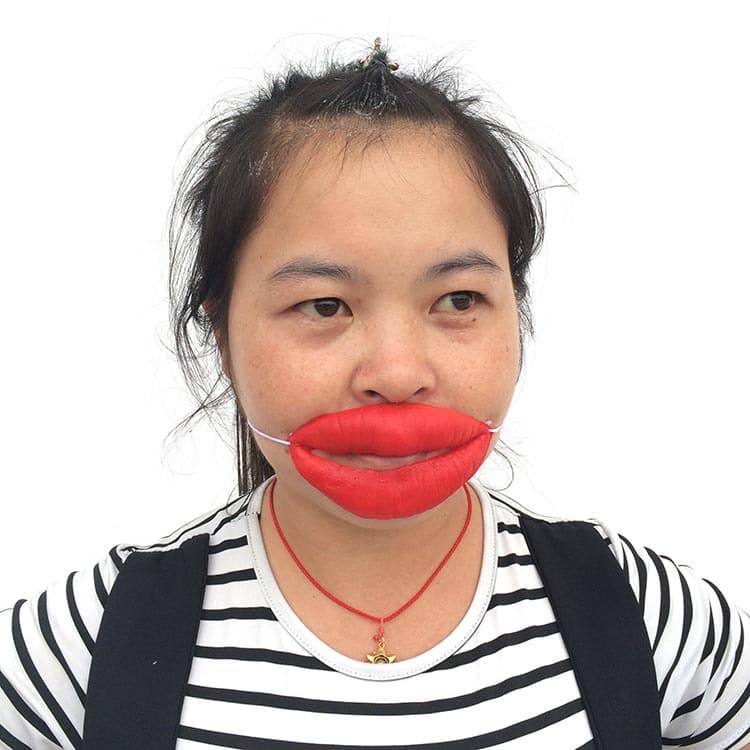 Halloween Funny Big Mouth April Fools Sausage Thick Mouth Horror Latex Vinyl Mouth Mask