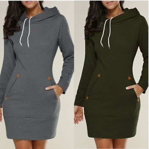0819 AliExpress eBay Hot New Hooded Zipper Pullover Long Sweater Dress