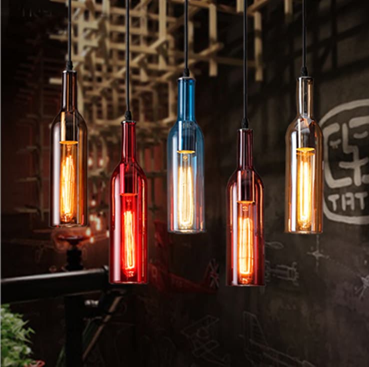 American Country Vintage Industrial Art Restaurant Decorative Lamp Bar Coffee Shop Creative Wine Bottle Glass Pendant Light