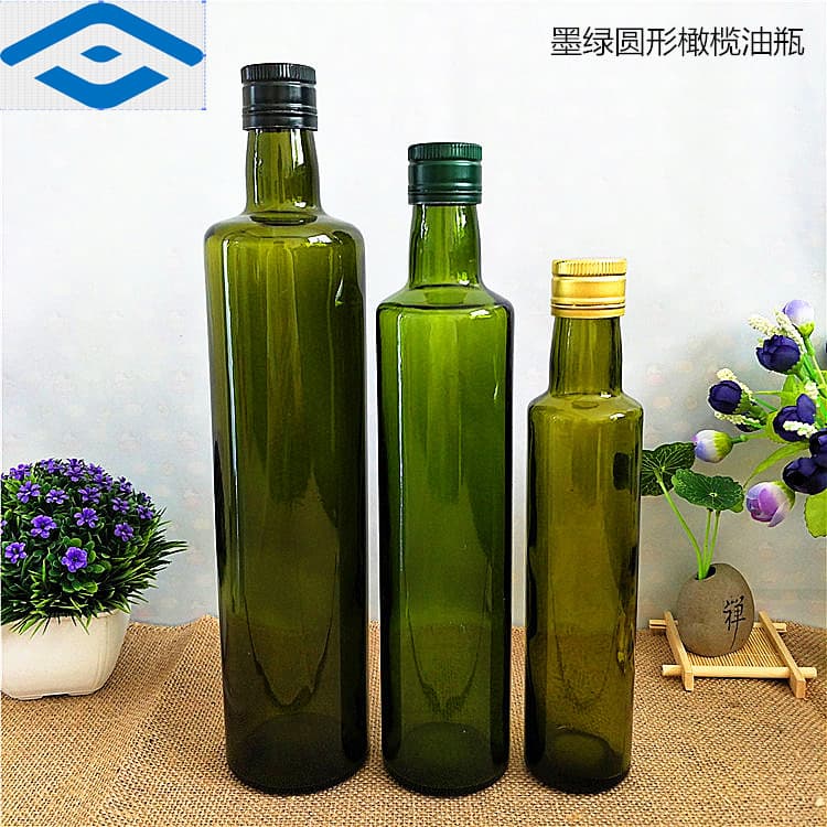 750ml Olive Oil Bottle Flaxseed Oil Bottle 250ml 500ml Dark Green Round Tea Oil Bottle Wholesale from Manufacturer