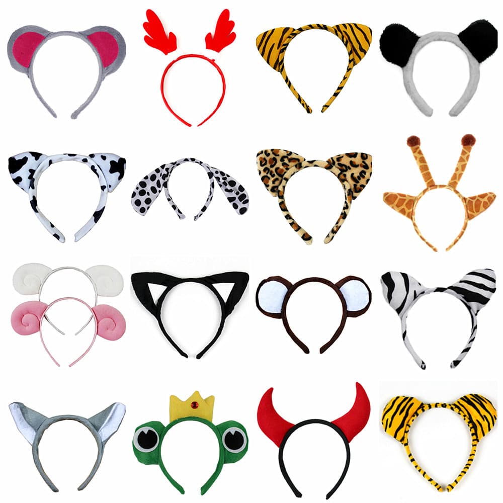 Children's Day performance cartoon animal headbands, plush hair hoops: rabbit, cat, cow, tiger, sheep, bunny ears.