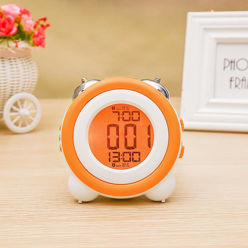 Creative Large Volume Simple Stereo LED Alarm Clock Silent Night Light Digital Clock Double Bell Two Groups Alarm 0705