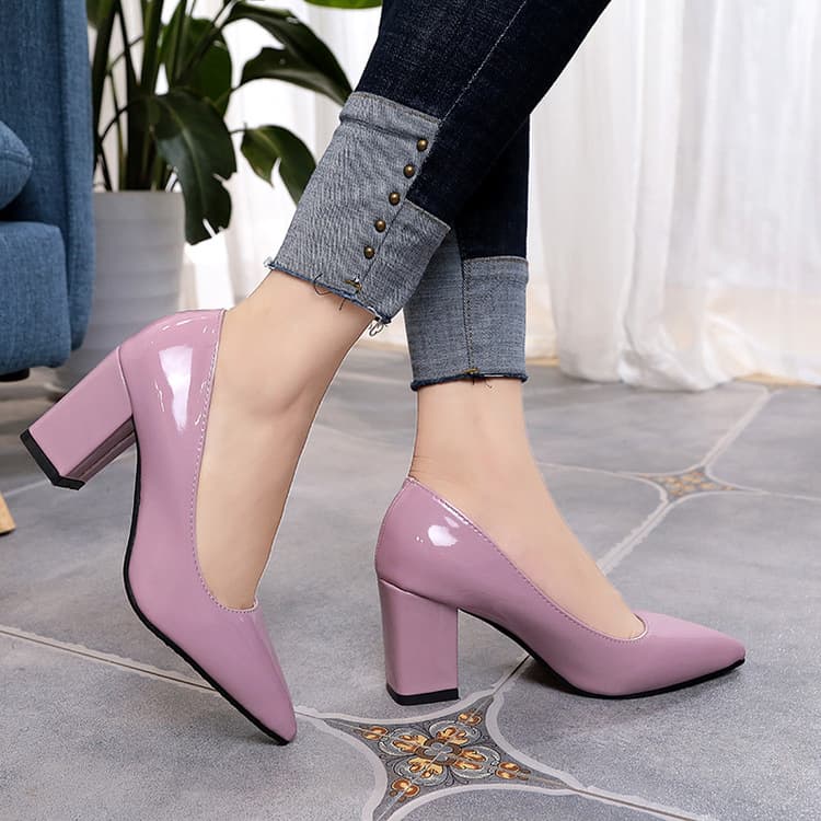 Women's High Heels 2023 New Spring European and American Pointed Toe Shallow Mouth Single Shoes Chunky Heel Mid Heel Fashion Shoes Size 43